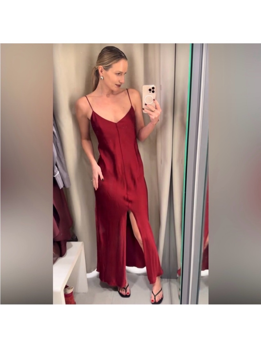 Zara Red satin slip Maxi Dress - Picture 8 of 15